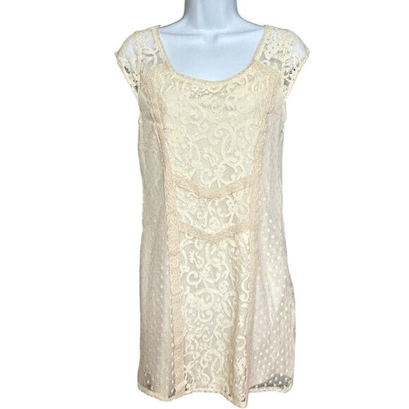 American Eagle Outfitters Off White Lined Lace Dress Size 4 - Picture 1 of 7